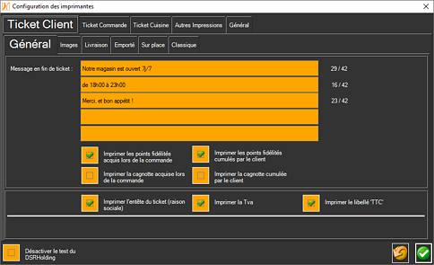 configuration de l'impression du ticket de caisse du logiciel de caisse tactile