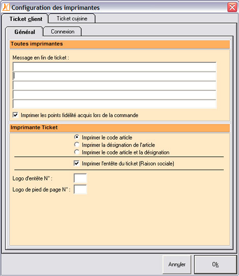 Configuration du ticket de caisse client